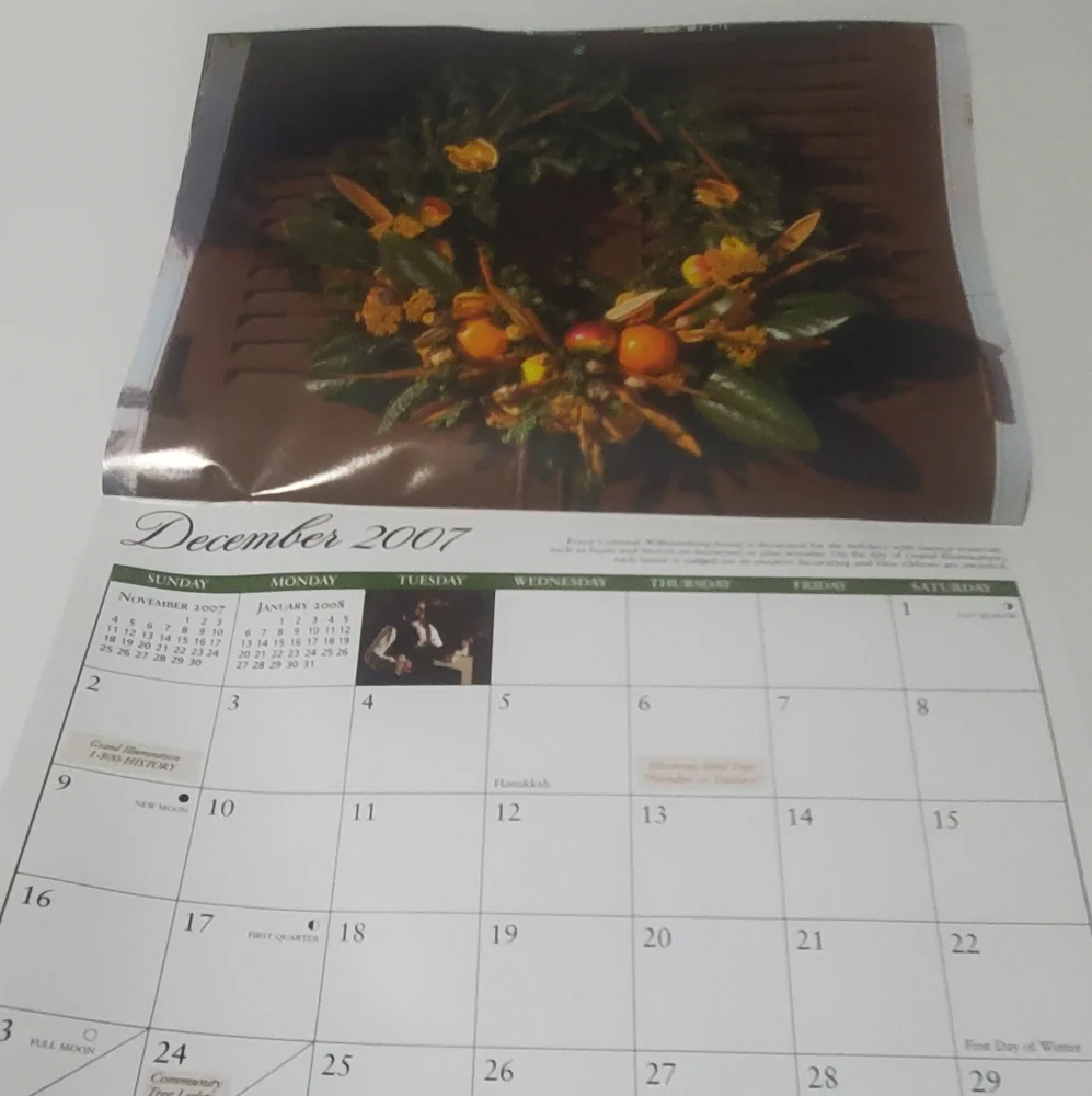 5/$15 Colonial Williamsburg 2007 Calendar Paper Crafting